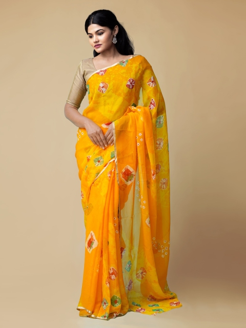 

Unnati Silks Orange Poly Chiffon Printed Patola Saree