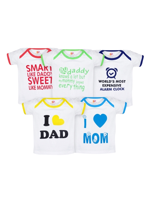 

Orange and Orchid Boys Pack of 5 White Printed Round Neck T-shirts