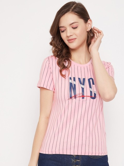 

Octave Women Pink Striped Round Neck T-shirt