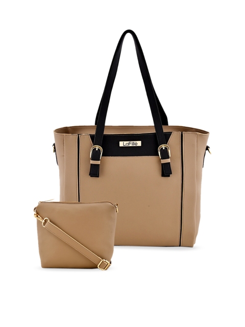 

LaFille Beige Solid Shoulder Bag with Pouch