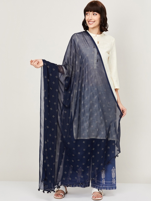 

Melange by Lifestyle Navy Blue & Silver-Toned Embroidered Dupatta