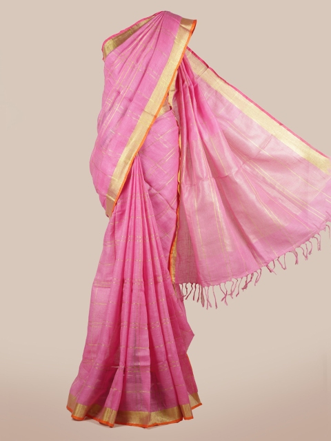 

Pothys Pink Solid Linen Blend Saree