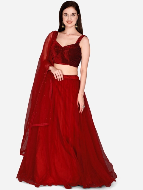 

Mitera Maroon Unstitched Lehenga & Blouse with Dupatta
