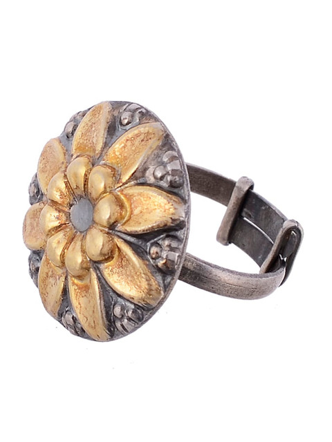 

Sterling Silver Women Sterling Silver & Gold-Toned Adjustable Ring