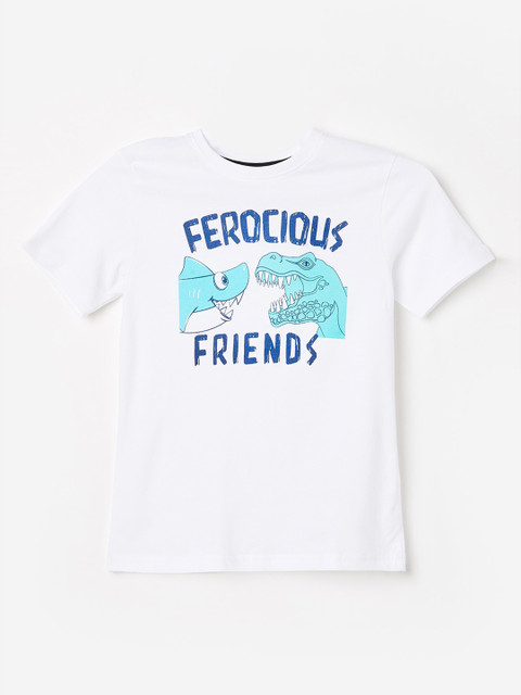 

Fame Forever by Lifestyle Boys White & Blue Printed Round Neck T-shirt