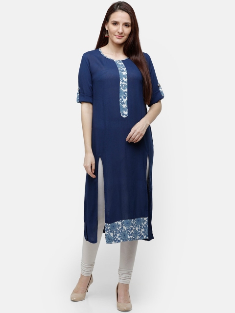 

Rasada Women Navy Blue Solid Straight Kurta