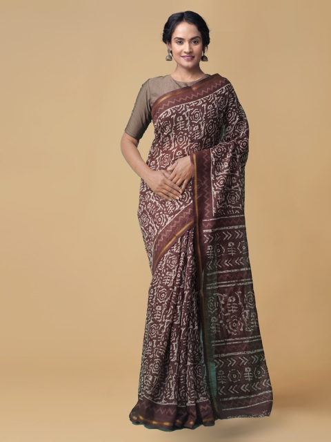 

Unnati Silks Brown Silk Cotton Printed Chanderi Saree