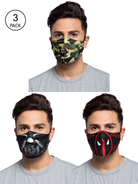 

TREEMODA Men Pack Of 3 Printed 3-Ply Reusable Cloth Masks, Black
