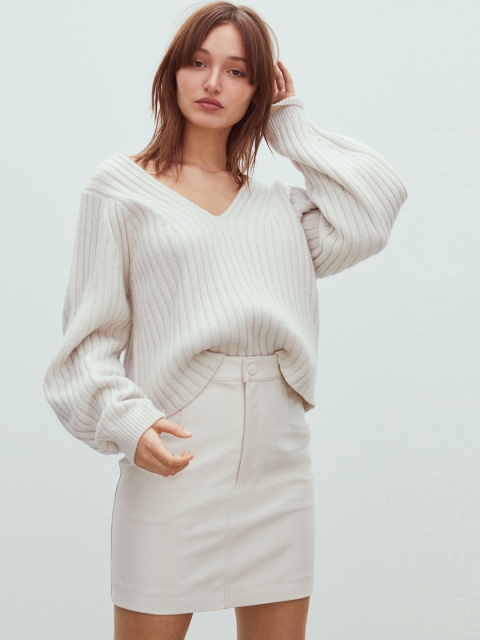 

H&M Women White Self Design Imitation Leather Skirt