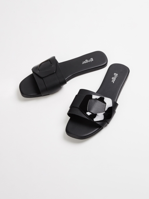 

Ginger by Lifestyle Women Black Solid PU Open Toe Flats
