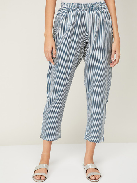 

Melange by Lifestyle Women Blue & Off-White Regular Fit Striped Cigarette Trousers
