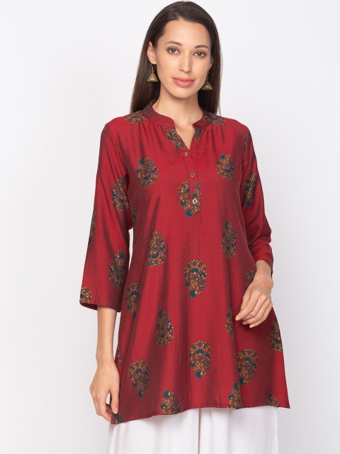 

TANKHI Women Maroon & Blue Printed A-Line Kurti