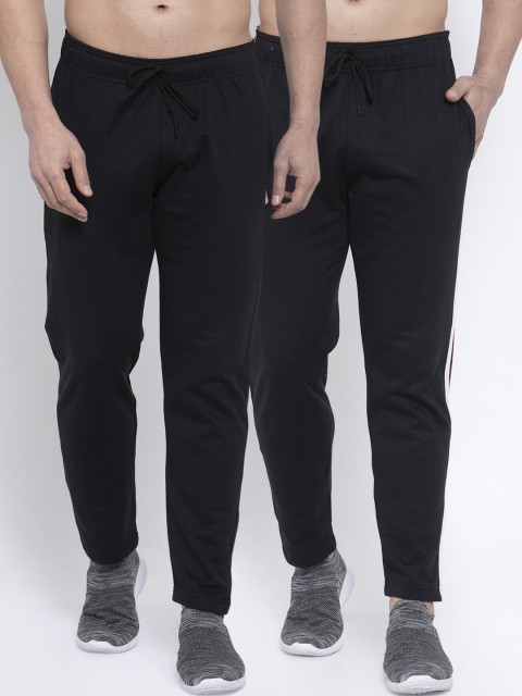 

NEUDIS Men Pack Of 2 Solid Structured-Fit Cotton Track Pants, Black