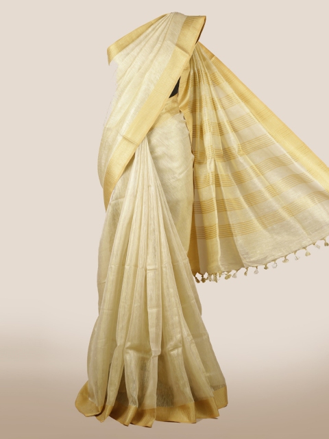 

Pothys Cream-Coloured Striped Linen Blend Saree