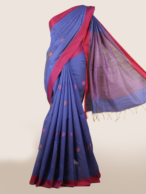

Pothys Blue & Red Linen Blend Woven Design Saree With Tasselled Pallu