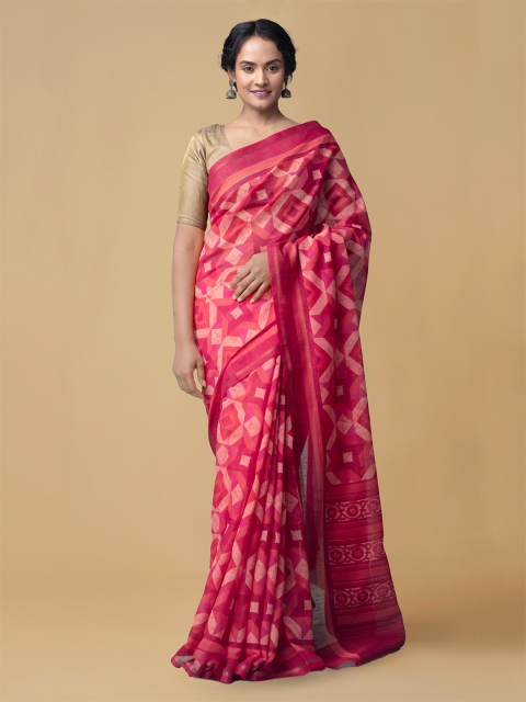 

Unnati Silks Pink Silk Cotton Printed Chanderi Saree