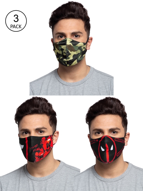 

TREEMODA Men Pack Of 3 Printed 3-Ply Reusable Cloth Masks, Black