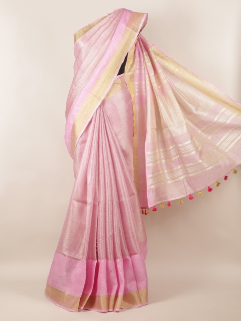 

Pothys Pink Solid Linen Blend Saree