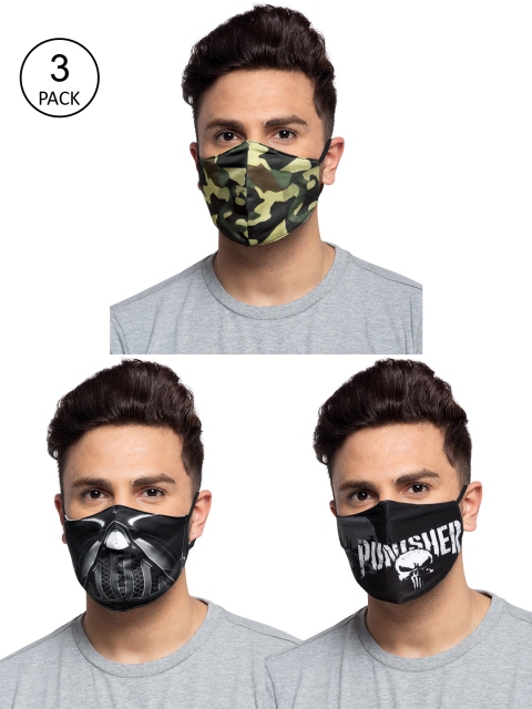 

TREEMODA Men Pack Of 3 Printed 3-Ply Reusable Cloth Masks, Black