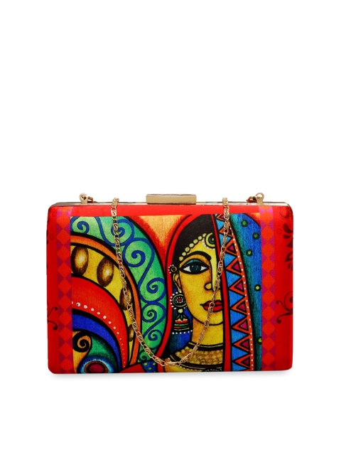 

All Things Sundar Red & Yellow Printed Clutch