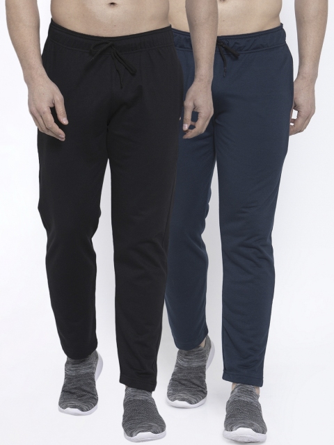 

NEUDIS Men Pack Of 2 Solid Structured Fit Track Pants, Navy blue