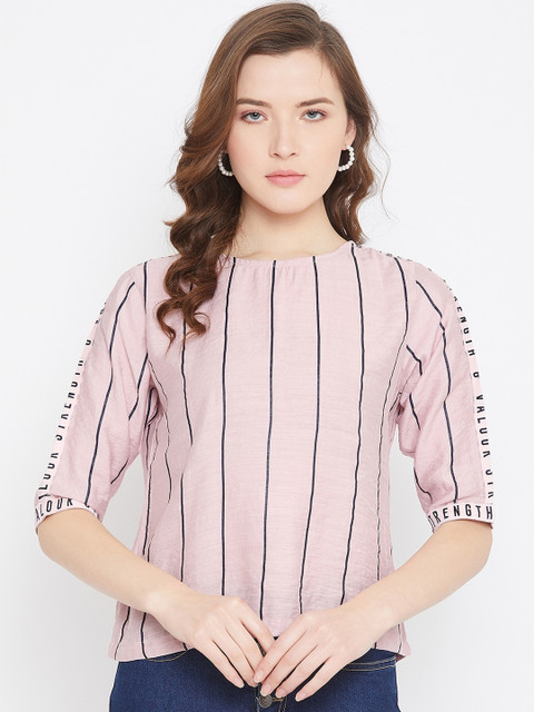 

Octave Women Pink Striped Boat Neck T-shirt