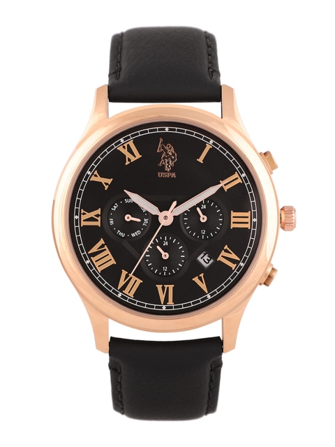 

U.S. Polo Assn. Men Black Leather Analogue Watch USWAT0027