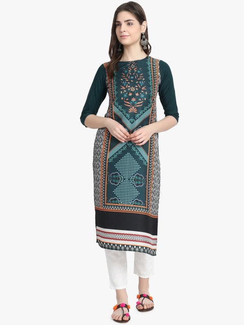 

ALC Creations Green Floral Printed Crepe Regular Sleeves Kurta