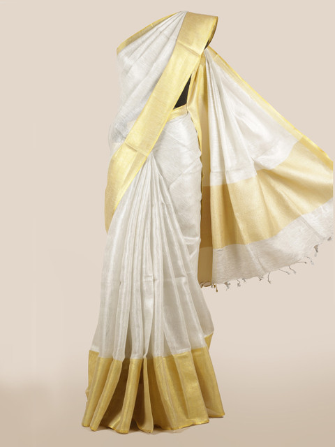 

Pothys Silver-Toned Solid Linen Blend Saree
