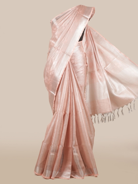 

Pothys Peach-Coloured Solid Linen Blend Saree