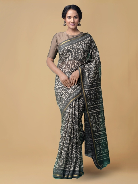 

Unnati Silks Grey Silk Cotton Printed Chanderi Saree