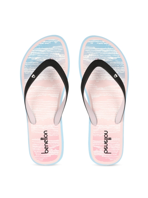 

United Colors of Benetton Women Black & Blue Striped Thong Flip-Flops