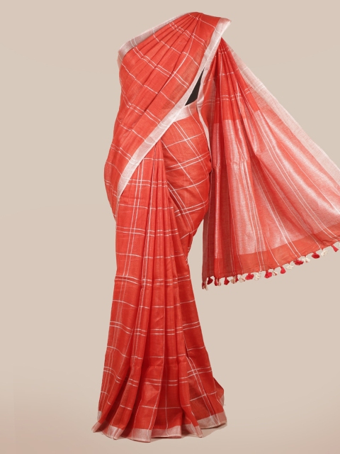 

Pothys Red Checked Linen Blend Saree