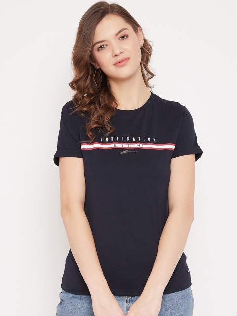 

Octave Women Navy Blue Solid Round Neck T-shirt