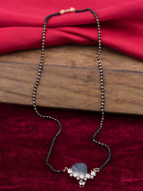 

Alankruthi Gold-Plated & Black American Diamond-Studded Mangalsutra
