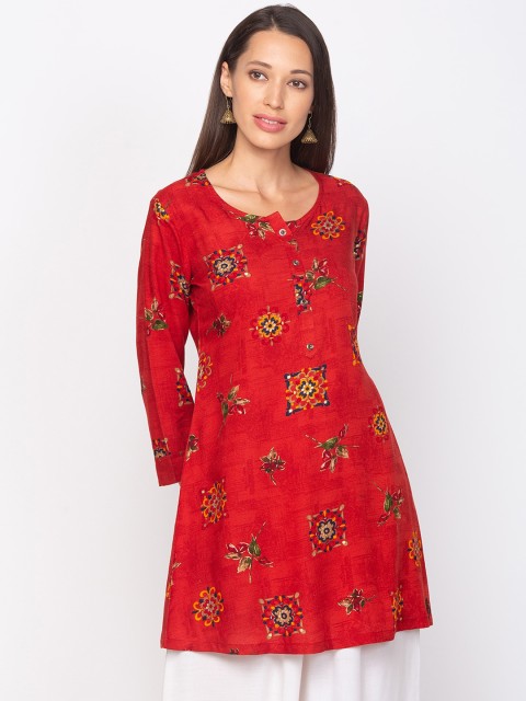 

TANKHI Women Red & Yellow Printed A-Line Kurti