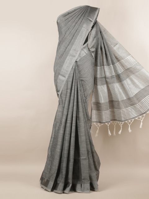 

Pothys Grey Solid Linen Blend Saree