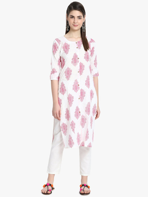 

ALC Creations White & Pink Paisley Printed Kurta