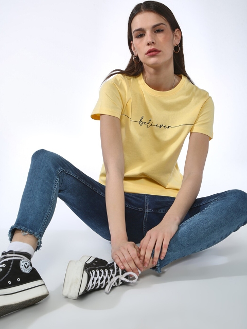 

Blue Saint Women Yellow Solid Round Neck T-shirt