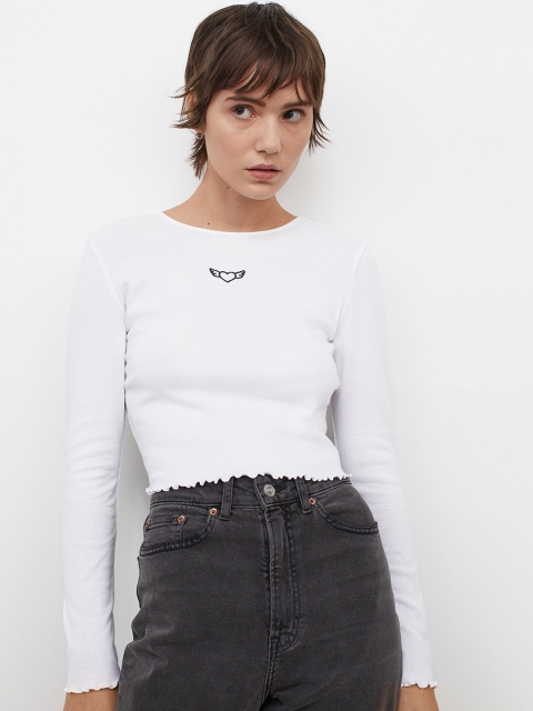 

H&M Women White Cotton Long-Sleeved Top