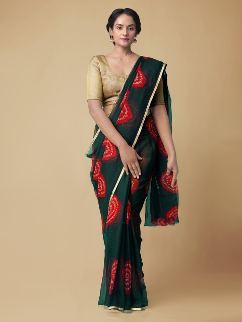 

Unnati Silks Green Poly Chiffon Printed Patola Saree