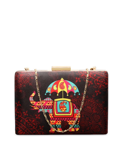 

All Things Sundar Black & Red Printed Box Clutch