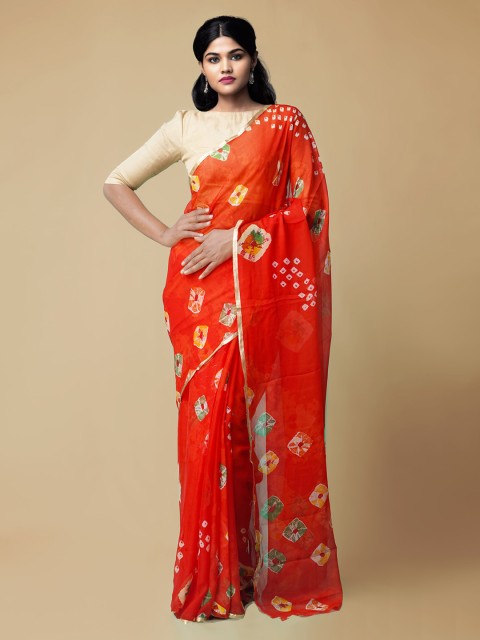

Unnati Silks Red Poly Chiffon Printed Patola Saree