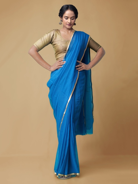 

Unnati Silks Blue Poly Chiffon Solid Patola Saree