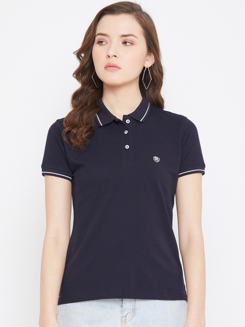 

Octave Women Navy Blue Solid Polo Collar T-shirt