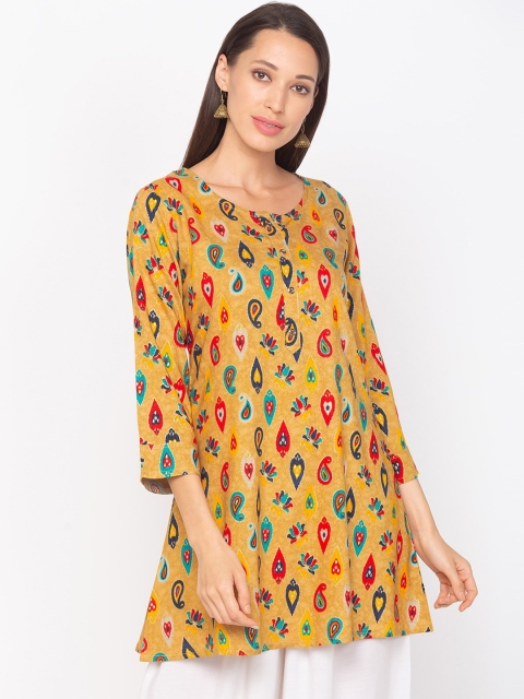 

TANKHI Women Yellow & Blue Printed A-Line Kurti