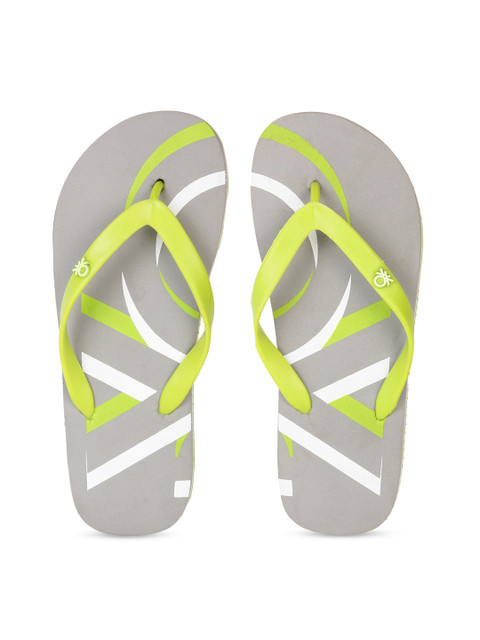 

United Colors of Benetton Men Lime Green & Grey Printed Thong Flip-Flops