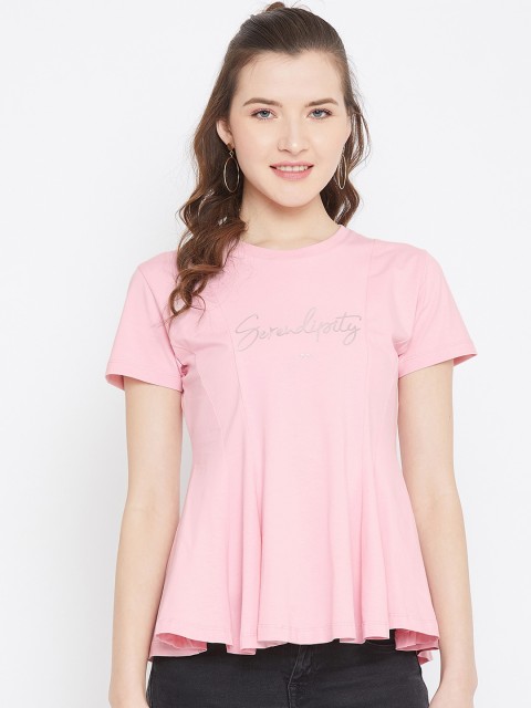 

Octave Women Pink Self Design Round Neck T-shirt