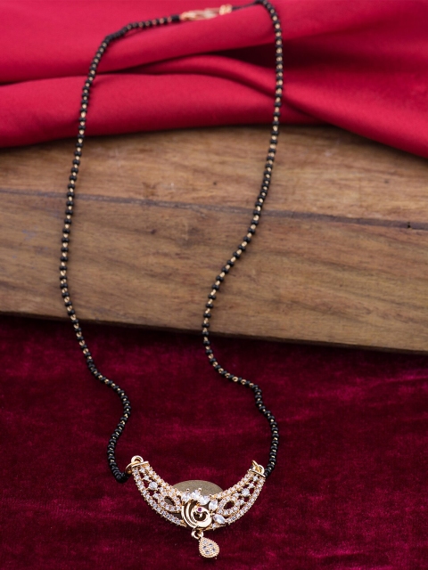 

Alankruthi Gold-Plated & Black American Diamond & Beaded Mangalsutra