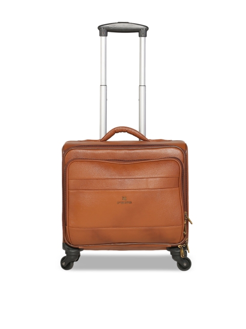 

EVER HYDE Unisex Tan Brown Textured Leather Cabin Soft-Sided Trolley Suitcase